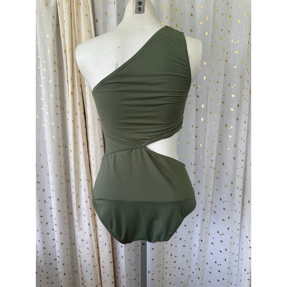 Michael Kors One Shoulder Built In Padded Bra Grommet Detail Cut Out Swimsuit 10 - Picture 3 of 4